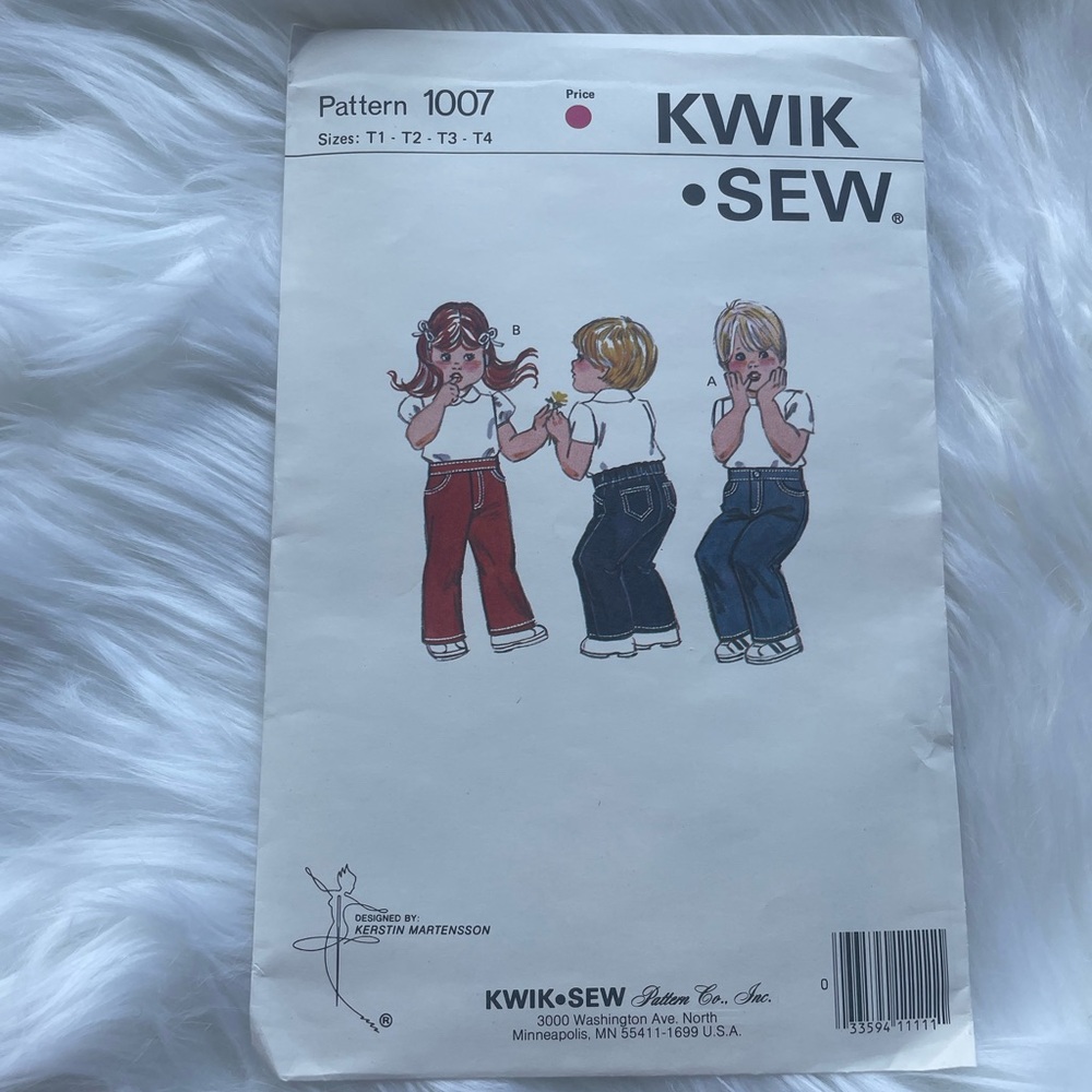 1970's Kwik Sew Toddlers' Jeans Pattern 1007 Size T1-T4